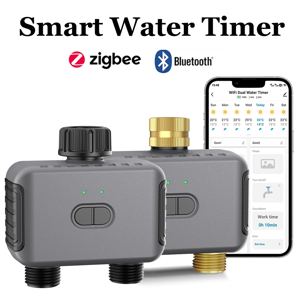 Smart Garden Devices - Tuya スマートウォータータイマー Zigbee/BT 自動灌漑コントローラー 2 出口スプリンクラー庭の散水システムサポート