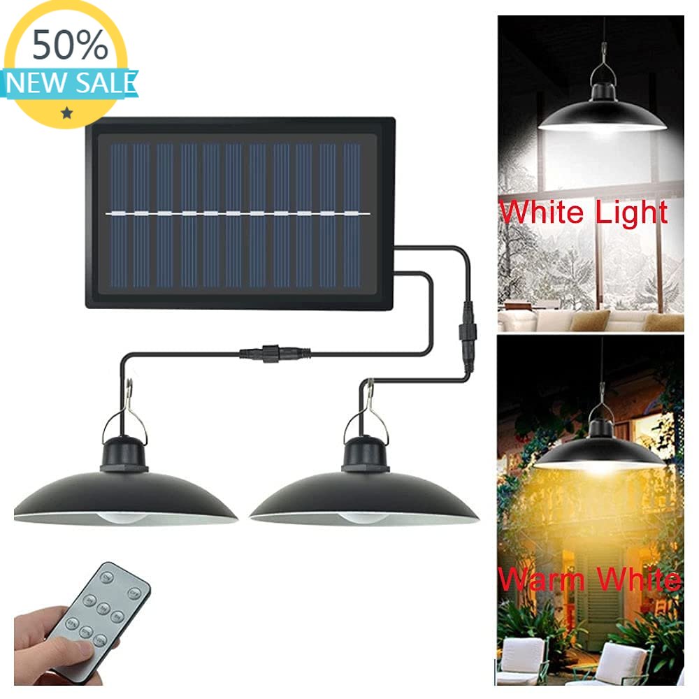 Smart Garden Led Lights - ソーラーペンダントライト ダブルヘッドシェッドライト付き 防水 4800mAh リモートソーラー式吊り下げスポットライト 庭やガレージ用