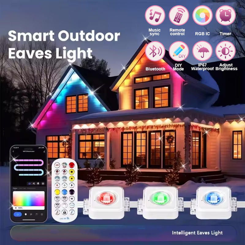 Smart Garden Led Lights - 150フィート 100フィート 50フィート 常設屋外ライト スマートRGBIC屋外ライト 75シーンモード付き