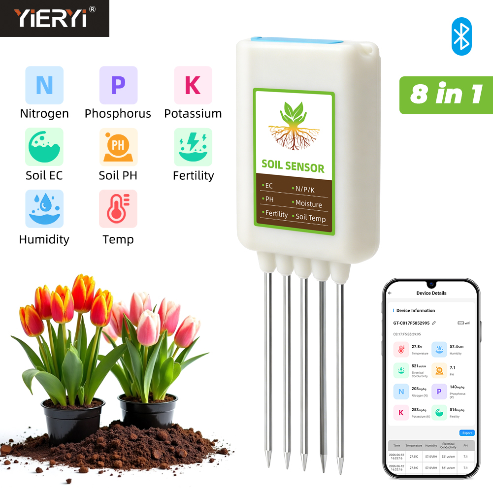 Smart Garden Greenhouse - Yieryi Bluetooth 8 in 1土壌テスター NPKセンサー
