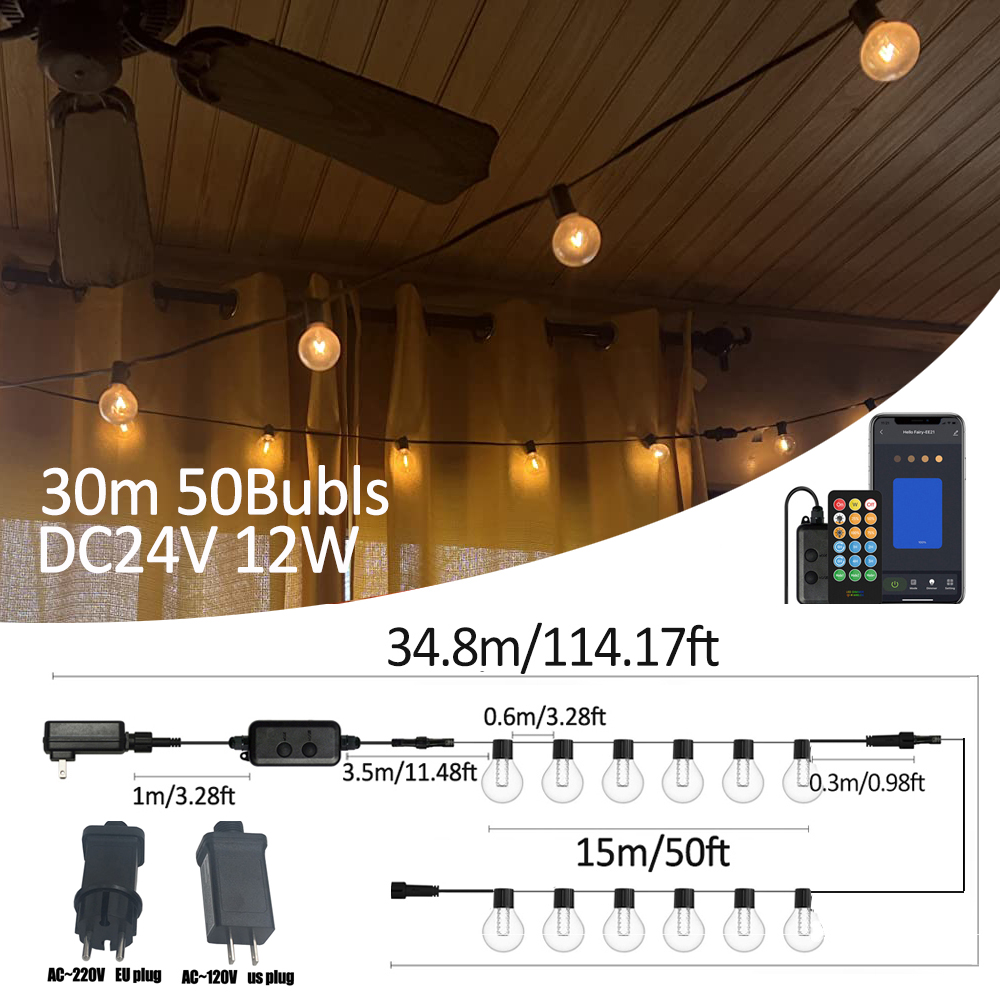 Smart Garden Led Lights - G40スマート屋外DIY LEDストリングライト、リモコン付き電球、パティオ、庭、裏庭、クリスマスデコレーション用