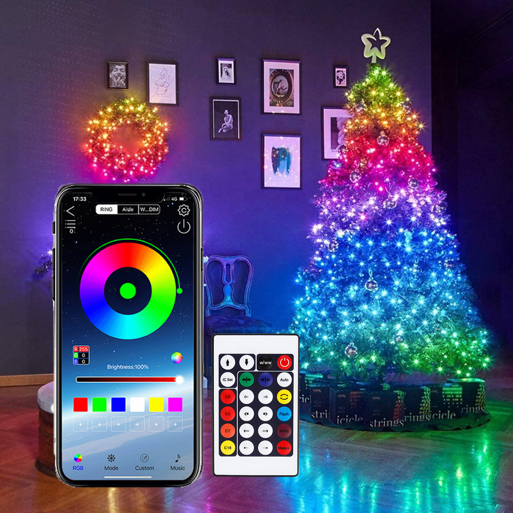 Smart Garden Led Lights - Smart-Bluetooth付きの新しいLEDライトガーランド,リモコン付き,USB,屋外,屋内,クリスマスパーティー用