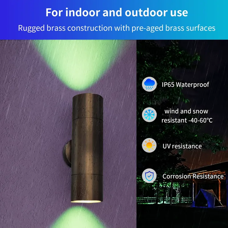 耐久性のある真鍮製屋外LEDウォールライト、IP65防水設計 - Smart Garden Led Lights のレビューと価格